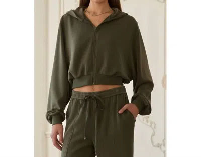 Skies Are Blue Sammie Brushed Modal Hoodie Jacket In Dark Olive In Green