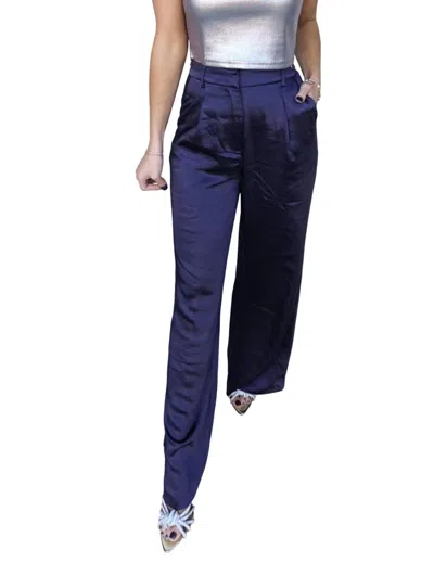 Skies Are Blue Satin Elastic Waist Trouser In Navy In Blue
