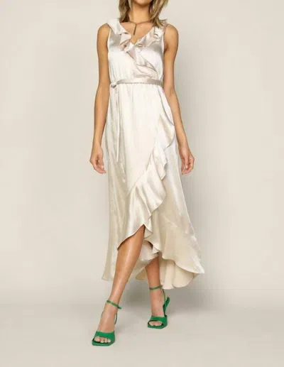Skies Are Blue Satin Ruffle Maxi Dress Champagne In White