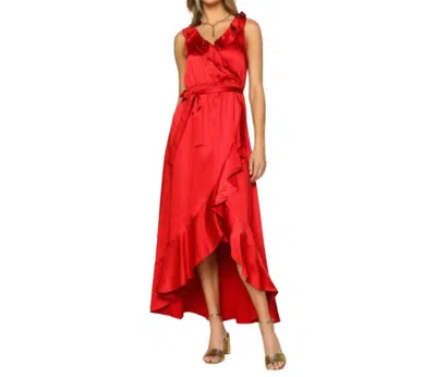 Skies Are Blue Satin Ruffle Maxi Dress Red