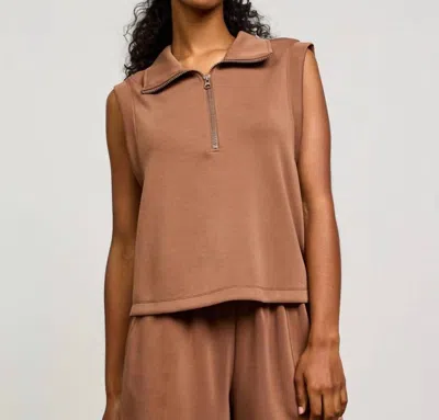 Skies Are Blue Savannah Scuba Sleeveless Top In Coffee In Brown