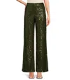 Skies Are Blue Sequins Semi Flared Pants In Olive In Green