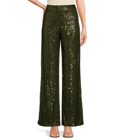 Skies Are Blue Sequins Semi Flared Pants In Olive In Green