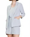 Skies Are Blue Shirred Sleeve Blazer In Dove Gray In Blue