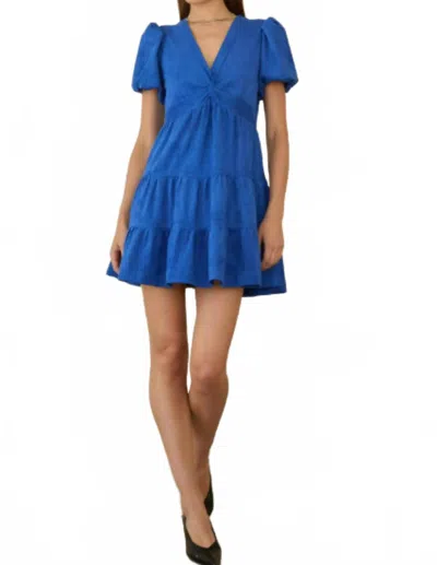 Skies Are Blue Short Puff Sleeve Twisted Front Mini Dress In Cobalt Blue