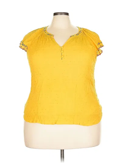 Pre-owned Skies Are Blue Short Sleeve Top Yellow Keyhole Neckline Tops