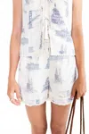 Skies Are Blue Sightline Summer Printed Shorts (size Reg & Plus) In Navy Blue Toile Print In Multi