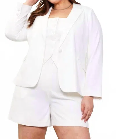 Skies Are Blue Slanted Pocket Long Sleeve Blazer - Plus In White