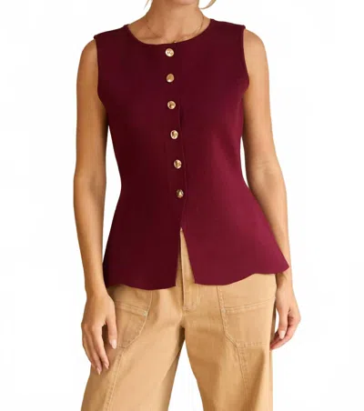 Skies Are Blue Sleeveless Sweater Knit Peplum Top In Burgundy