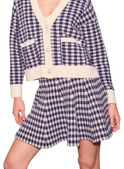 Skies Are Blue Soft Gingham Flared Mini Skirt In Navy & Stone In Purple