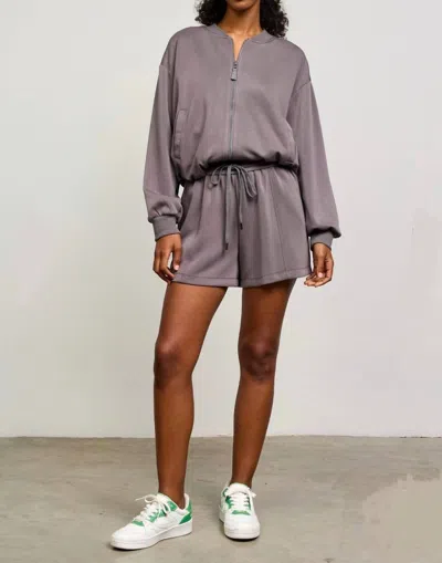 Skies Are Blue Soft Modal Bomber Jacket In Charcoal In Pink