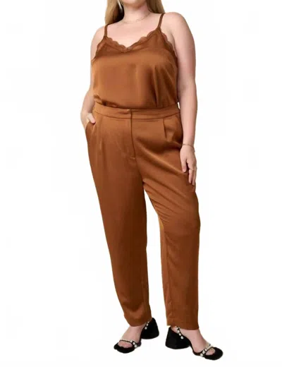 Skies Are Blue Sophisticated Moves Curvy Satin Trousers In Toffee In Brown