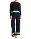 Skies Are Blue Striped Hem Knit Pants In Navy In Blue