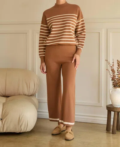 Skies Are Blue Striped Knit Pullover Sweater In Camel-cream In Brown