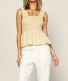 Skies Are Blue Striped Smocked Peplum Top In Yellow