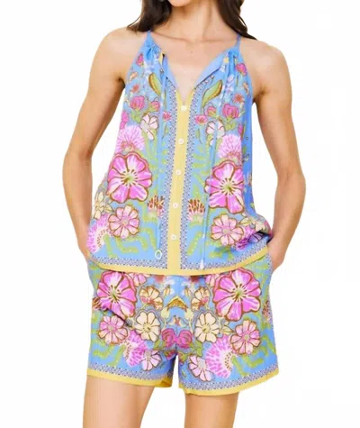 Skies Are Blue Summer Flowers Halter Blouse In Blue Multi