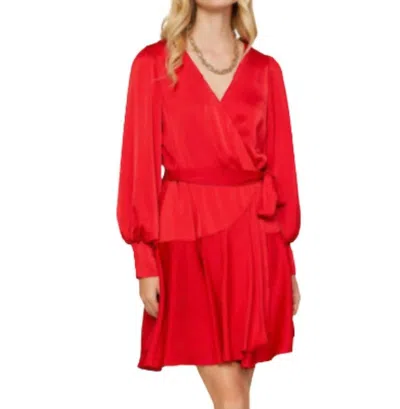 Skies Are Blue Surplice Mini Wrap Dress In Red