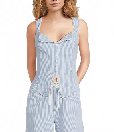 Skies Are Blue Milta Stripe Scalloped Lace Trim Tank Top In Light Blue