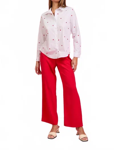 Skies Are Blue Sweetie Heart Embroidered Button Down Top In Lavender Red In Multi