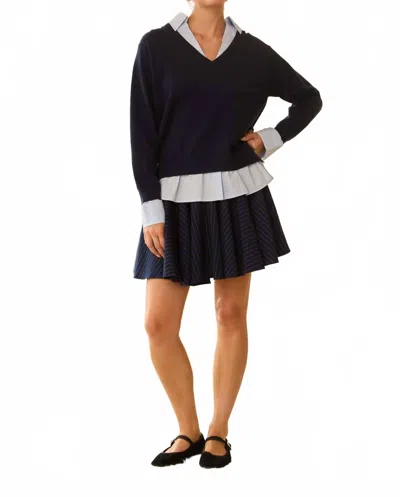 Skies Are Blue Taylor Pinstripe Skater Mini Skirt In Blue