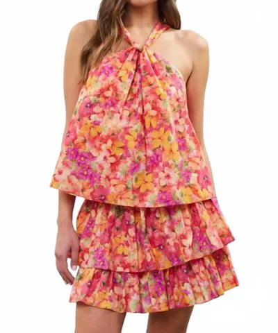 Skies Are Blue Tessa Twist-neck Halter Top In Coral Multi