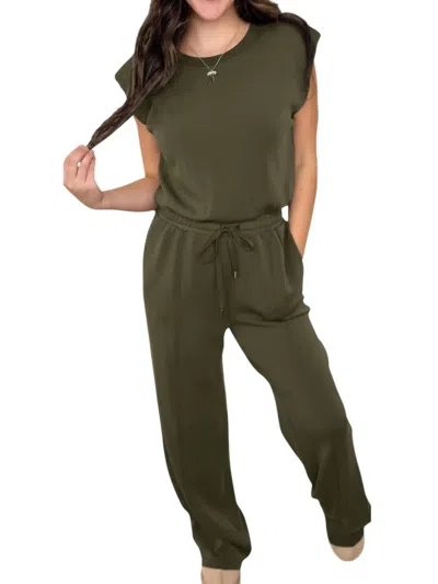 Skies Are Blue Too Rare To Care Jumpsuit In Olive Green