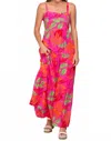 Skies Are Blue Tropical Leaf Tiered Maxi Dress In Pink In Pink