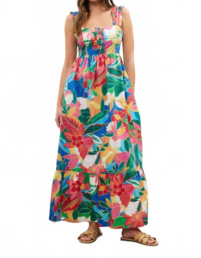 Skies Are Blue Tropical Tie Back Maxi Dress In Multi