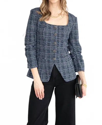 Skies Are Blue Tweed Button Jacket In Navy In Blue
