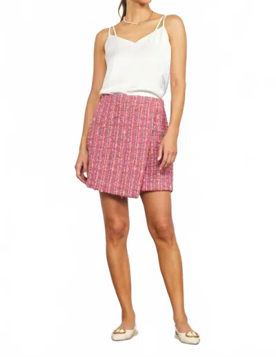 Skies Are Blue Tweed Wrap Mini Skirt In Pink Multi In Brown