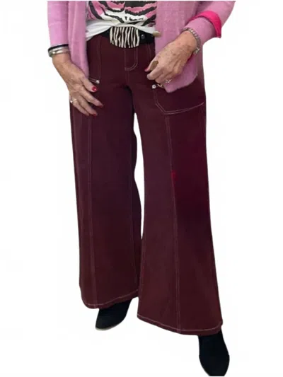 Skies Are Blue Twill Wide Leg Pant In Burgundy