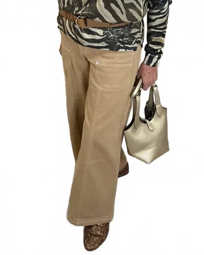 Skies Are Blue Twill Wide Leg Pant In Taupe In Multi
