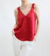 Skies Are Blue V Neck Lace Trim Red Camisole In Red