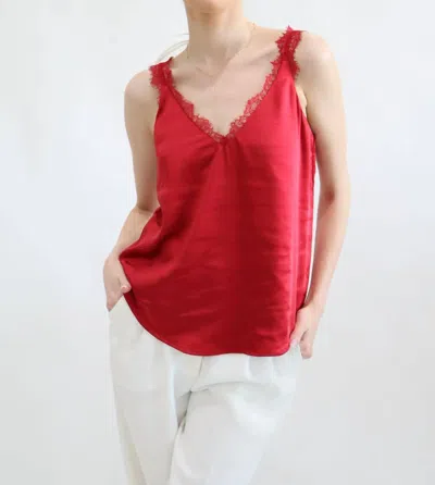 Skies Are Blue V Neck Lace Trim Red Camisole
