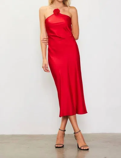 Skies Are Blue Vanessa Diamante Strap Satin Slip Halter Dress In Cherry Red