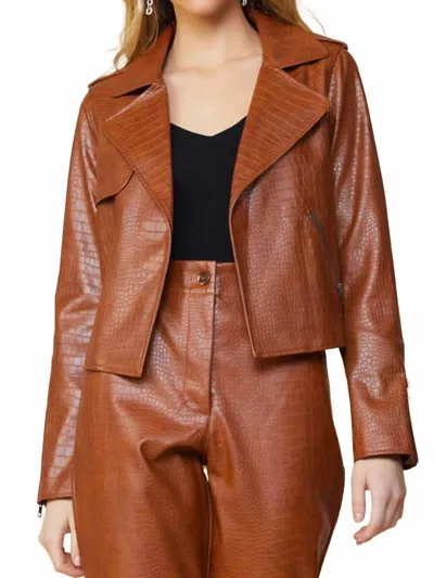 Skies Are Blue Vegan Leather Biker Jacket In Camel In Brown