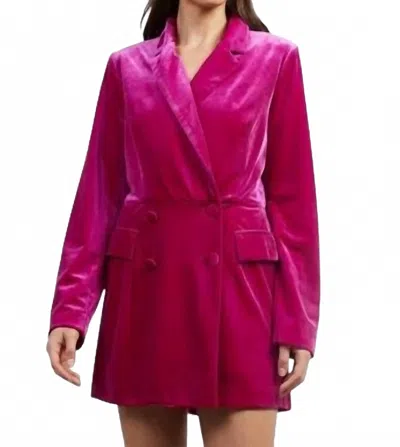 Skies Are Blue Velvet Double Breasted Romper In Magenta In Pink