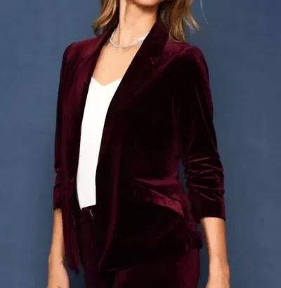 Skies Are Blue Velvet Ruched Blazer In Burgundy In Gold