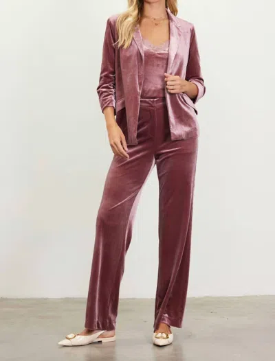 Skies Are Blue Velvet Ruched Blazer In Mauve In Brown