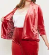 Skies Are Blue Velvet Ruched Blazer In Terracotta In Pink