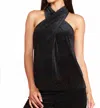 Skies Are Blue Velvet Sparkle Criss Cross Top In Black In Black