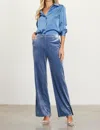 Skies Are Blue Velvet Wide Leg Pant In Dusty Blue In Multi