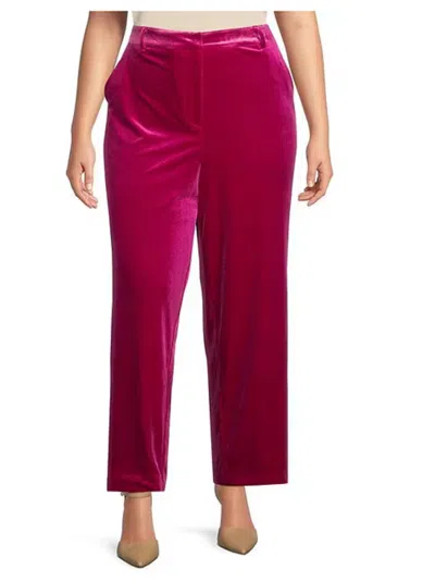Skies Are Blue Velvet Wide Leg Pants - Plus In Magenta Velvet