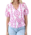 Skies Are Blue Embroidered Short Sleeve Peplum Top In White Rose Violet In Multi