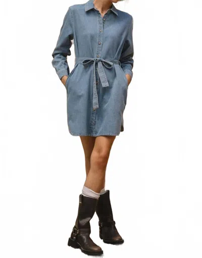 Skies Are Blue Washed Denim Buttondown Shirt Dress In Blue