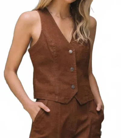 Skies Are Blue Wild West Denim Vest In Brown