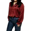 Skies Are Blue Women's Beckett Satin Button Down Shirt In Merlot In Multi