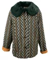 Skies Are Blue Women's Chevron Tweed Coat In Green In Multi