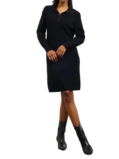 Skies Are Blue Zip Up Mock Sweater Dress In Black