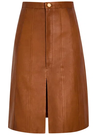 Skiim Alexandra Corset-effect Leather Knee-length Skirt In Brown